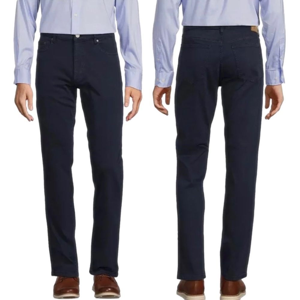 ROWM Denim Twill Flat Front Casual Chino Navy 5 Pocket Pants 34